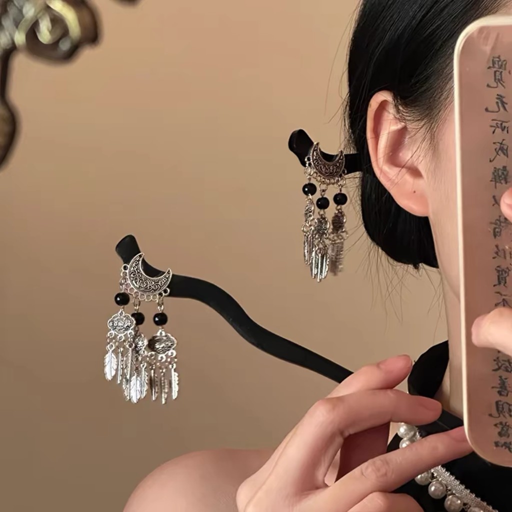Novo chinês Retro crescente borla Hairpin antigo moda High-End acessórios de cabelo