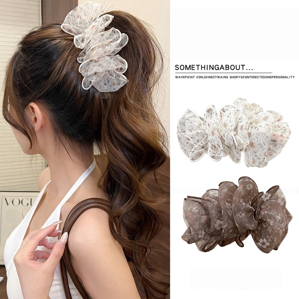 Clipe de Banana de gaze Floral feminino High-End sentir temperamento All-Match rabo de cavalo Hairpin cabeça traseira