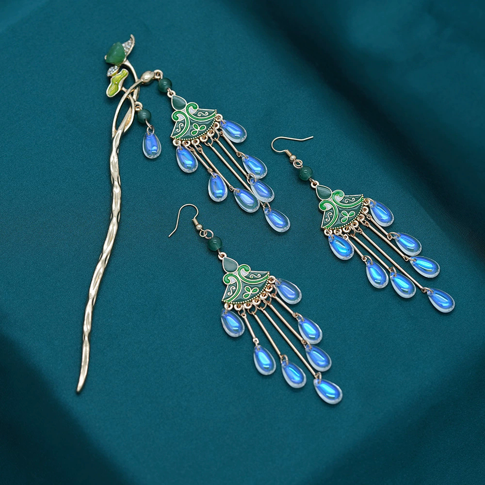 Novo estilo chinês lótus Puff borla hairpin feminino High-End Cheongsam hairpin enevoado chuva verde lótus passo agitand
