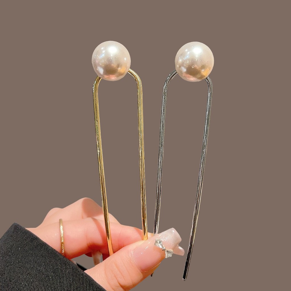 High-End em forma de U hairpin simples novo estilo chinês hairpin pérola cocar moderno feminino verão bola cabeça pente
