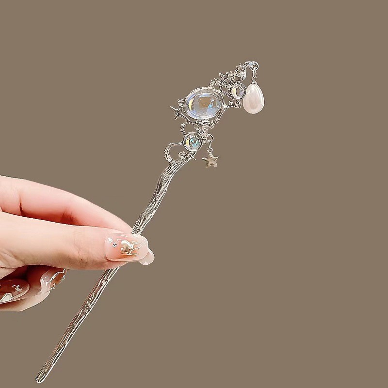 Novo estilo chinês acessórios de cabelo feminino céu estrelado Moonstone hairpin High-End cocar neutro simples hairpin ú