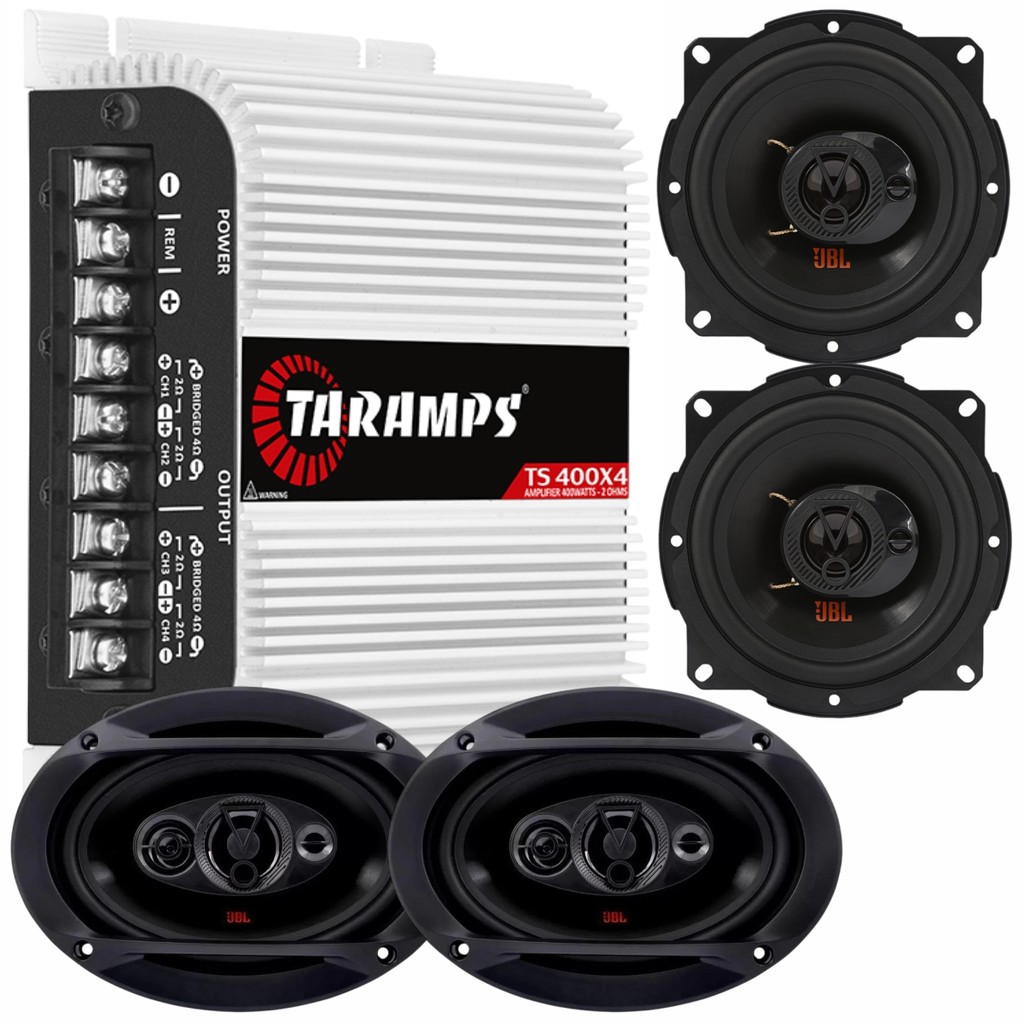 Kit 04 Alto Falante 5 pol JBL 5TRFX55 110W + 6x9 pol 69QDFX110 220W + Módulo Amplificador TS400 400W