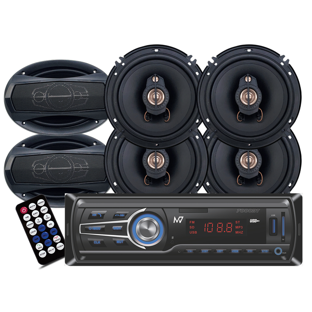 KIT Completo M7 Rádio Bluetooth Usb + 02 Pares Falante 6 Pol + 01 Par Falante 6x9 Pol Total 400w RMS