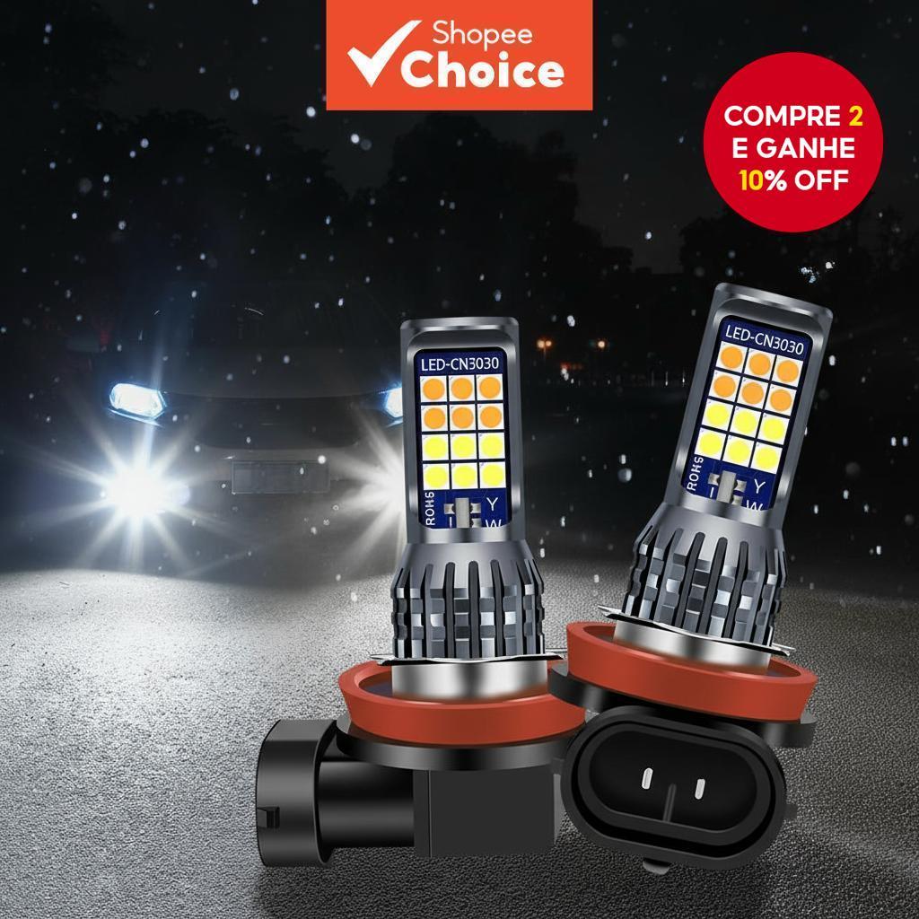 2 peças 24LED luz de neblina LED dupla cor para carro, lâmpada H3, H4, H7, H11, H8, super brilhante 9006, H16, P13W.