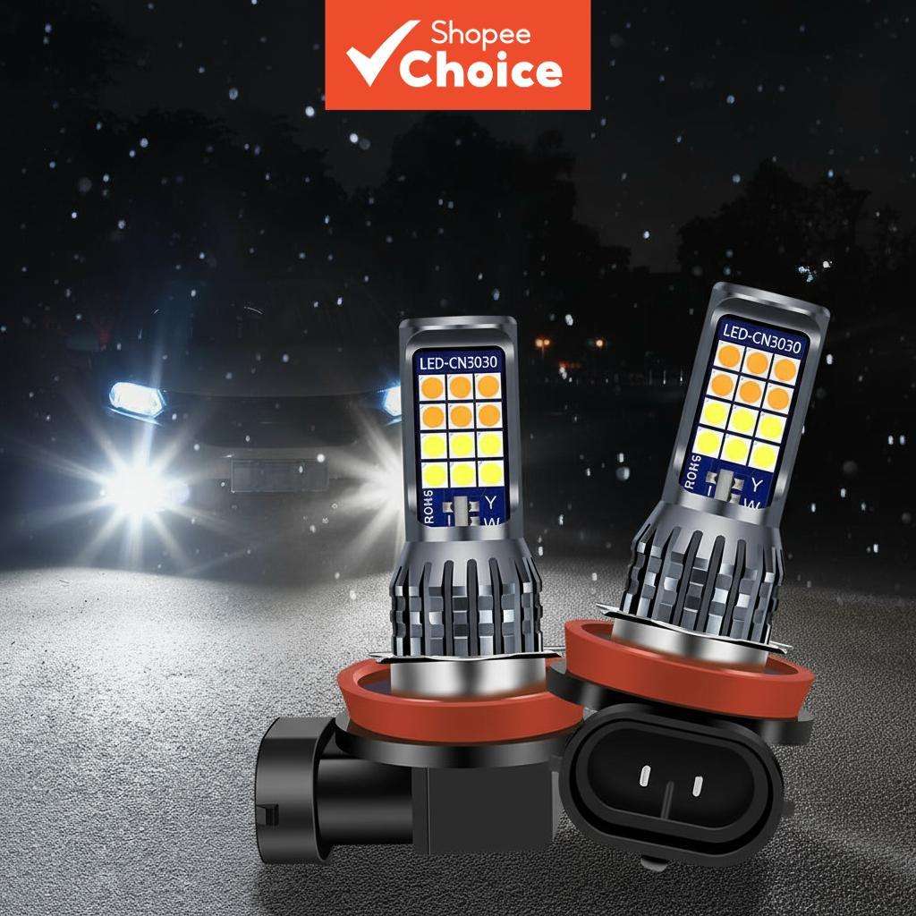 2 peças 24LED luz de nevoeiro de carro de duas cores lâmpada H3 H4 H7 H11 H8 Super Brilhante 9006 H16 P13W