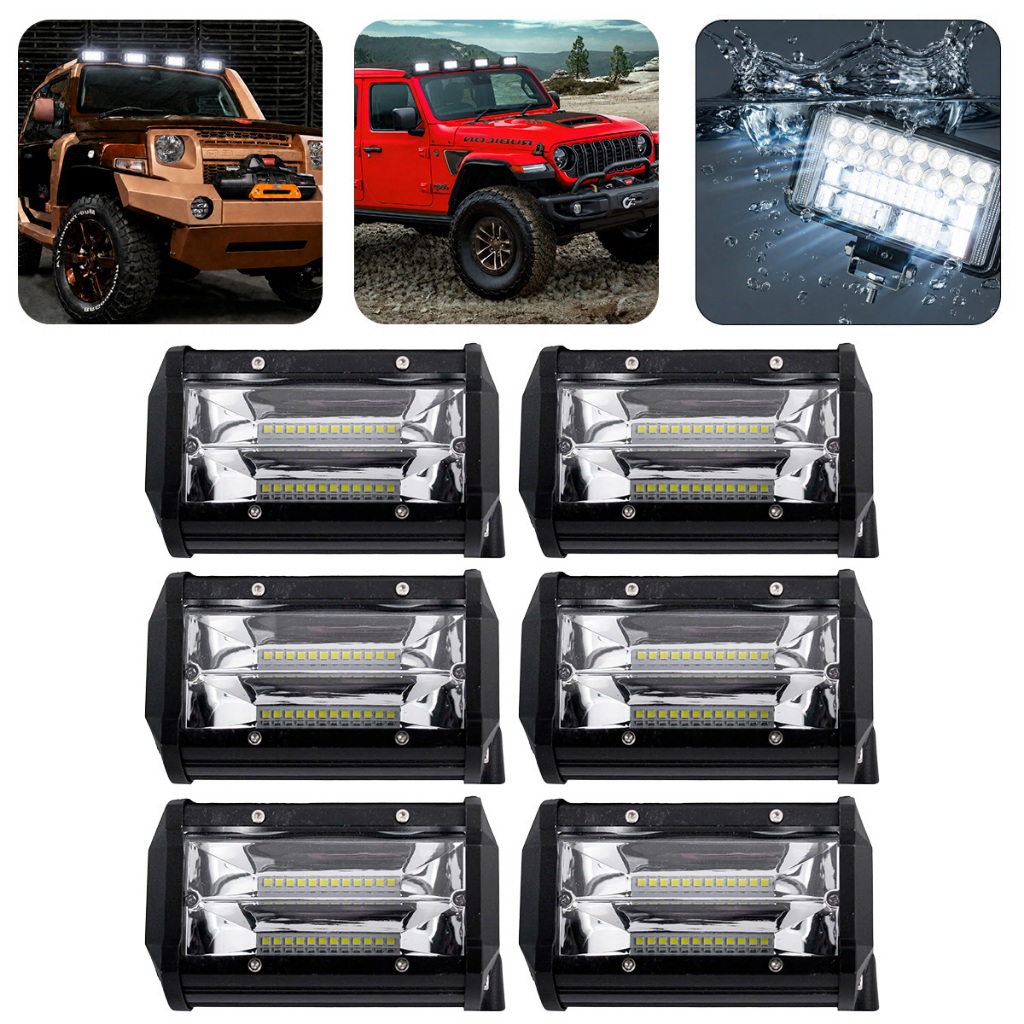 Kit 6 Farol Milha Auxiliar 24led 72w 9v60v Retangulo Offroad