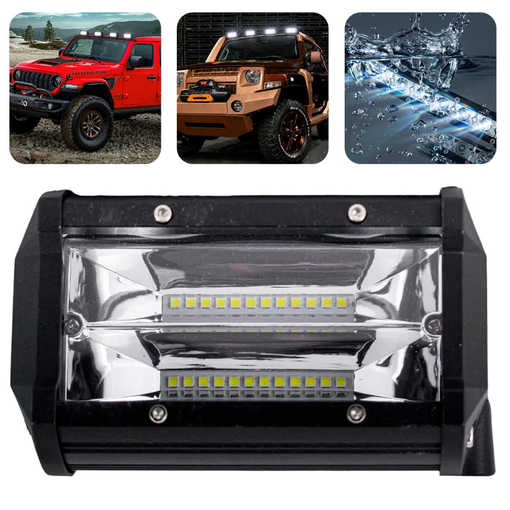Farol Milha Auxiliar 24led 72w 9v60v Retangulo Offroad 6500k FK-X1072