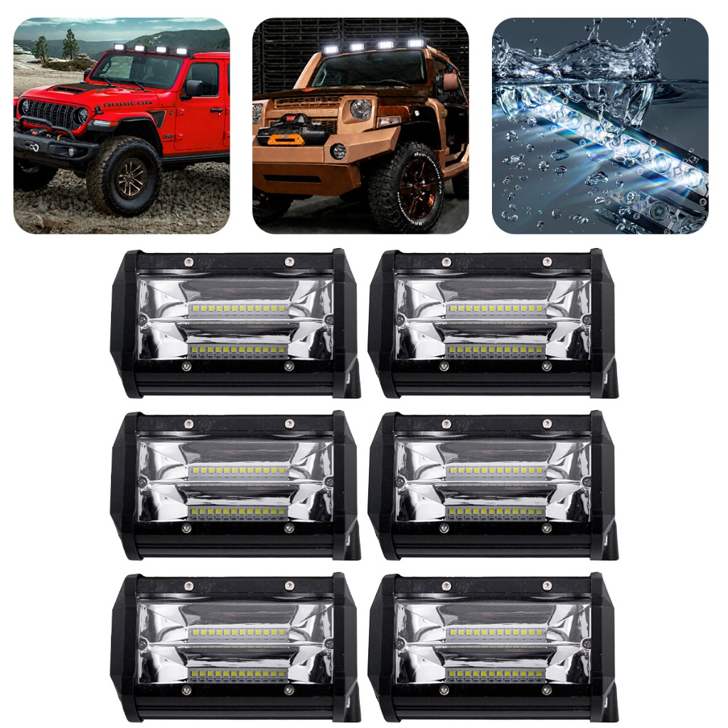 Kit 6 Farol Milha Auxiliar 24led 72w 9v60v Retangulo Offroad