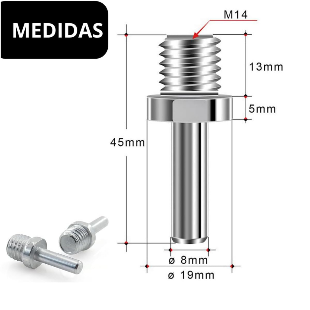 Adaptador M14 x 8mm para Furadeira, Conector com Haste, Manual