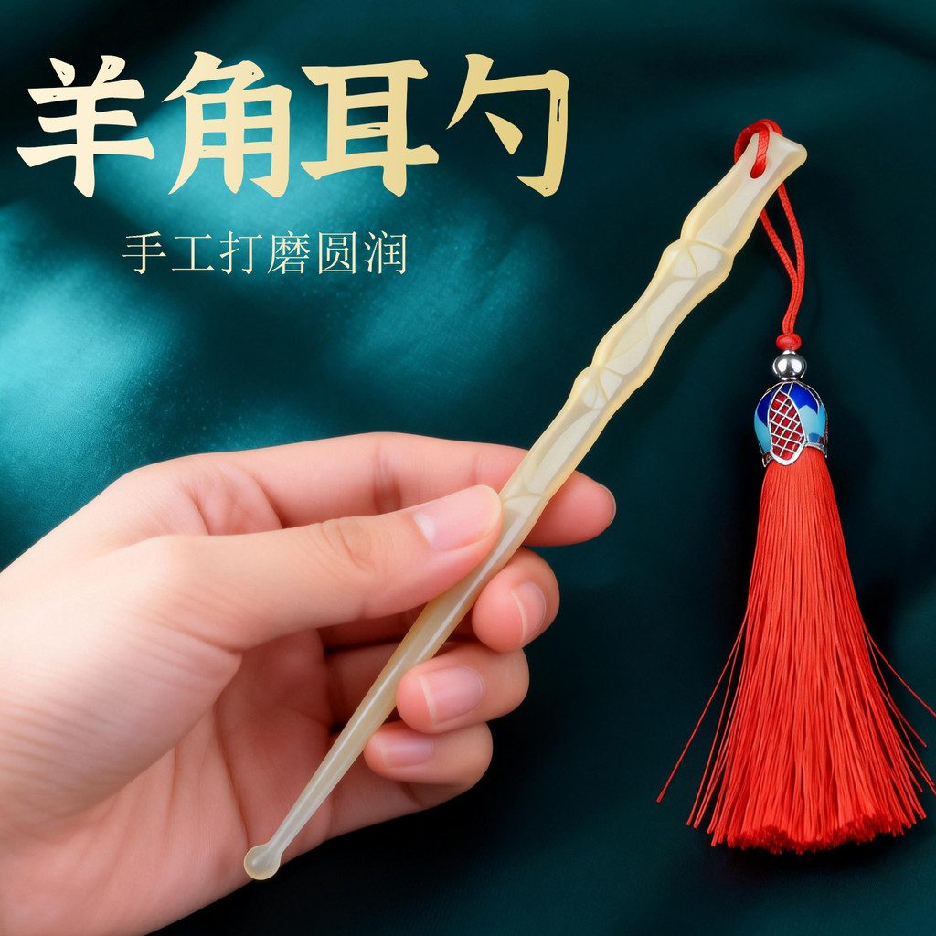 Colher de orelha de garra Natural polida à mão arredondada tradicional à moda antiga colher de orelha borla vermelha fiv