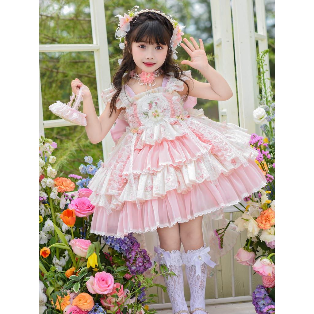 Meninas rosa flor casamento Lolita vestido fofo 2026 verão novo estilo Super fada vestido de menina vestido de princesa