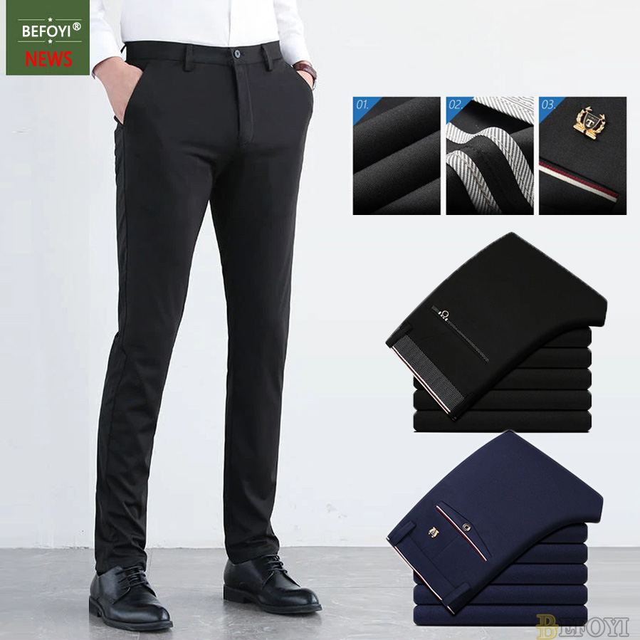 Calças Formais Masculinas Escritório De Negócios Fino Ajuste Preto Compridas Homem Coreano Casual Plus Size seluar Folga