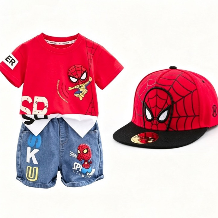 Fantasia De Roupa Do Homem-Aranha Para Crianças , Meninos De 1 A 5 Anos , Camiseta Casual , Shorts Jeans , Moda Terno ,