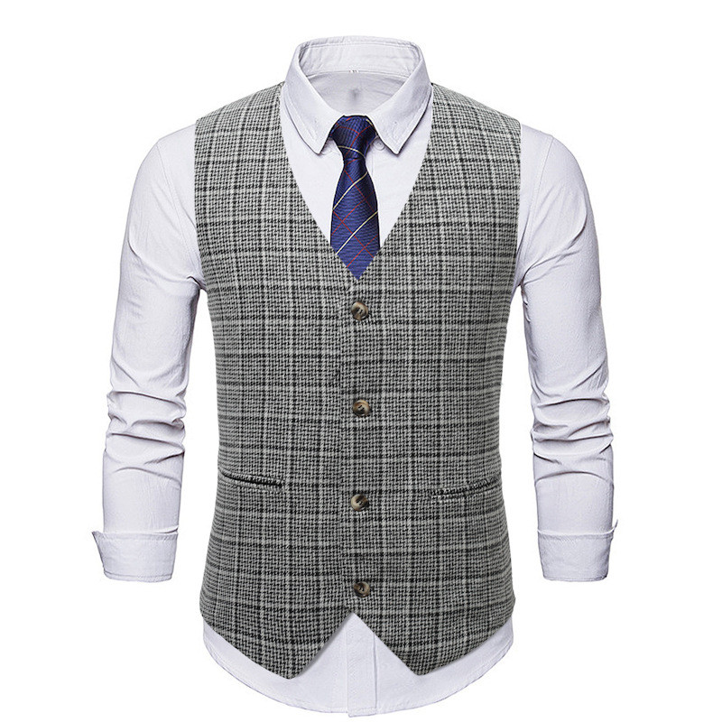 Colete Xadrez Vintage Para Homens , Formal De Peito Único , Casual , Festa , Cavalheiro , Jaqueta Sem Mangas
