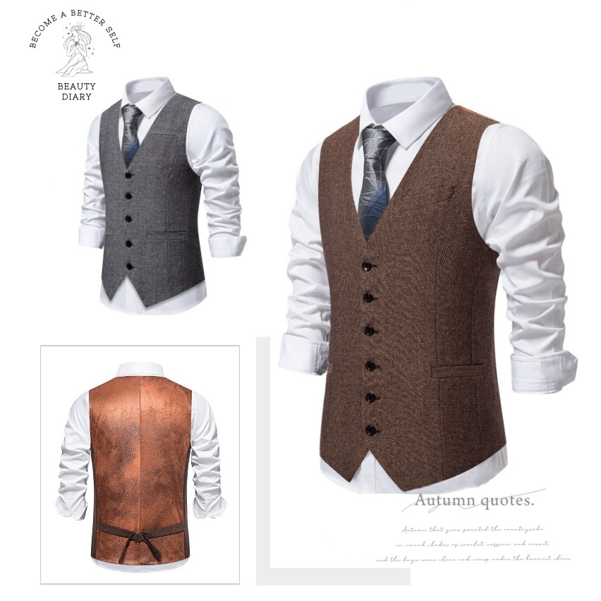 Colete Espinha De Peixe Vintage Para Homens , Sem Mangas Com Alça Traseira Ajustável , Roupa Casual De Negócios