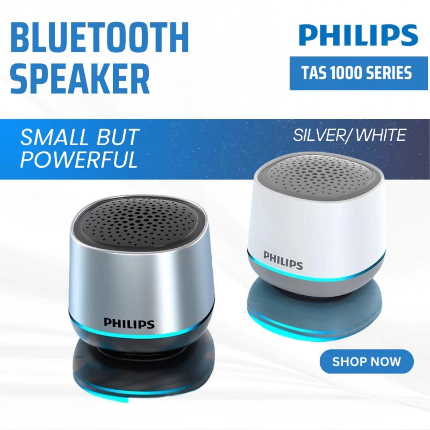 Philips TAS1009 Mini Alto-Falante Bluetooth de Mesa para PC, graves, driver de 52 mm, RGB, 1200mAh, BT5.3, TWS