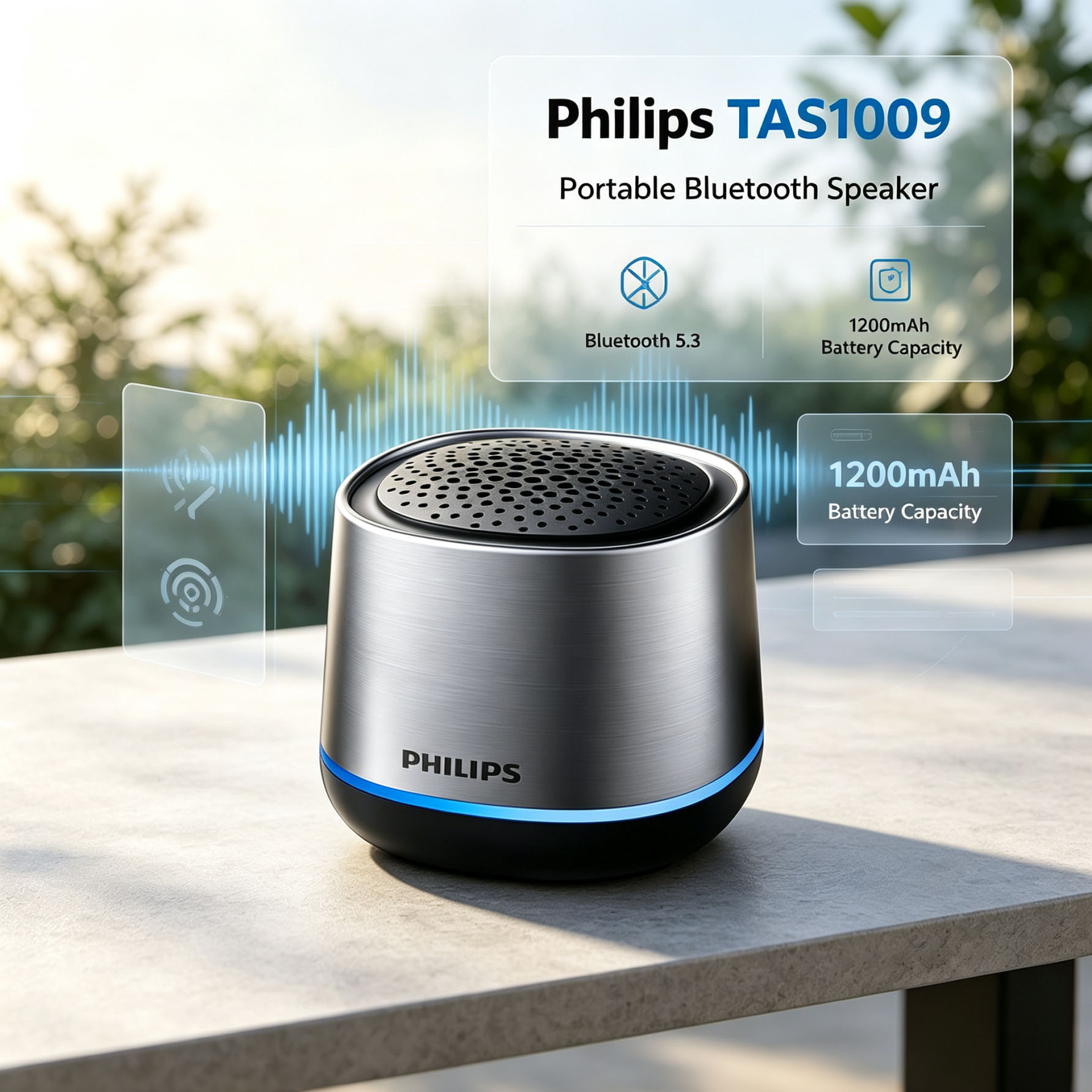 Philips TAS1009 Mini Alto-Falante Bluetooth Boombox Portátil 1200mAh RGB Subwoofer Para Exterior