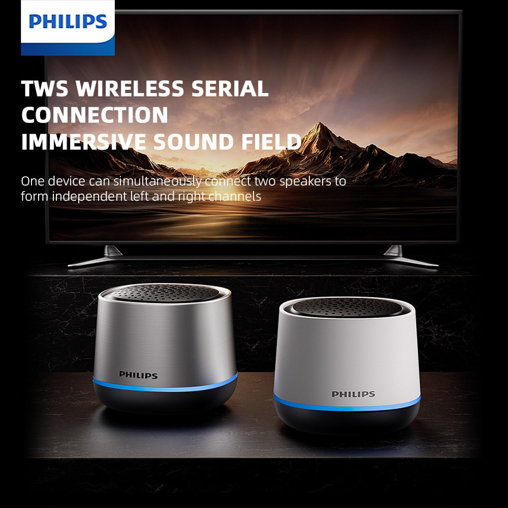 Philips TAS1009 Mini Caixa de Som Bluetooth Grave TWS Emparelhamento RGB 1200mAh 10H Caixa de Som para Bicicleta