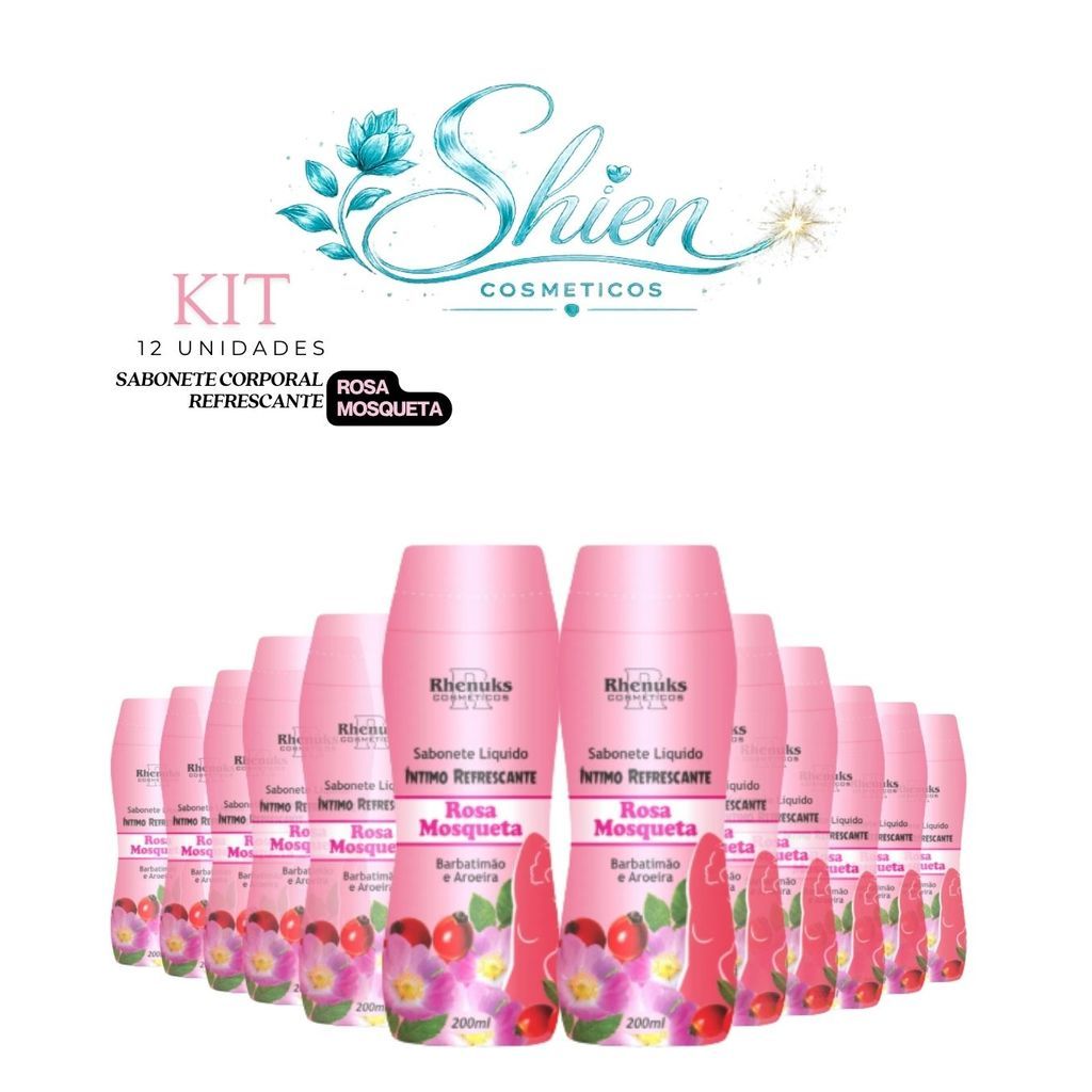 Kit 12 Unidades Sabonete Líquido Íntimo Refrescante Rosa Mosqueta 200Ml Rhenuks (Afilhado)