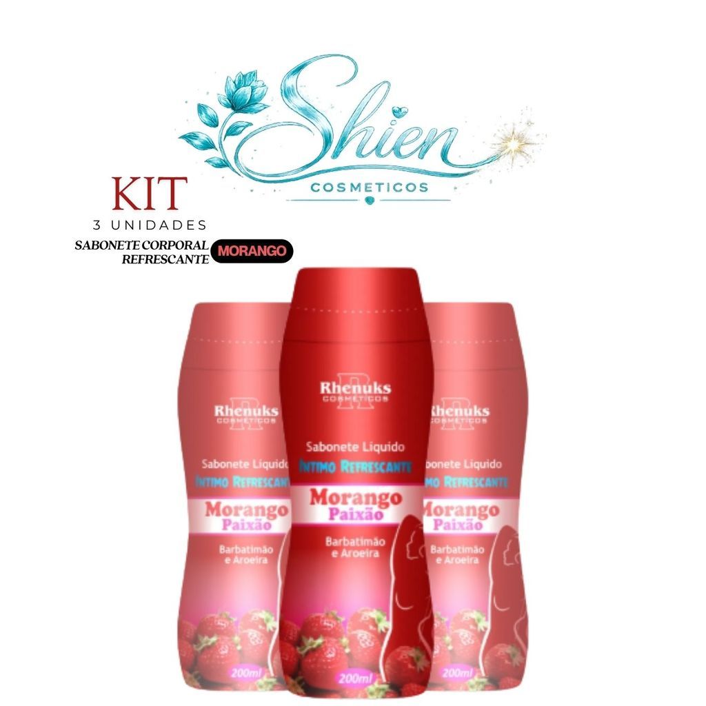 Kit 3 Unidades Sabonete Líquido Íntimo Refrescante Morango 200Ml Rhenuks (Afilhado)