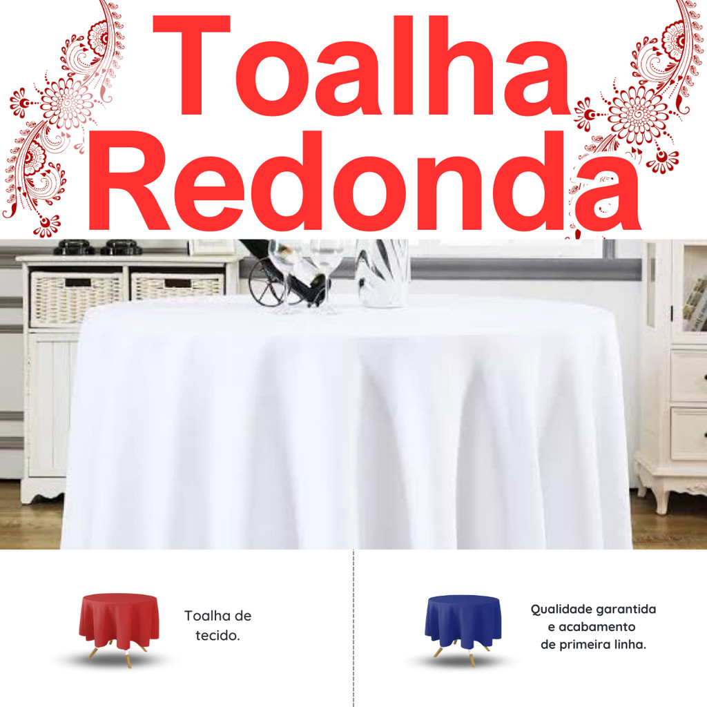 Toalha de Mesa Redonda 1,5m Tecido Oxford Liso Cores Vivas Premium