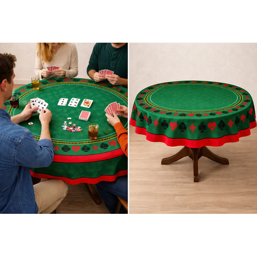 Toalha De Mesa Redonda 1,46m Em Oxford Poker Truco Baralho Verde