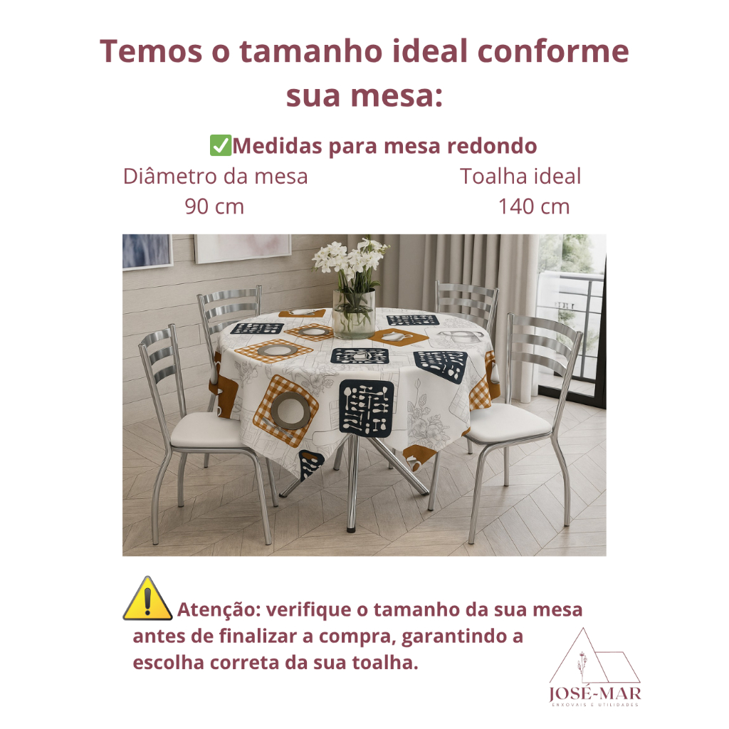 Toalha de Mesa Redonda em Poliéster Oxford em Várias Estampadas 140cm.