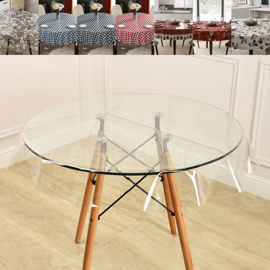 Toalha de Mesa Redonda Plástico Transparente Estampado Xadrez Material Resistente Impermeável