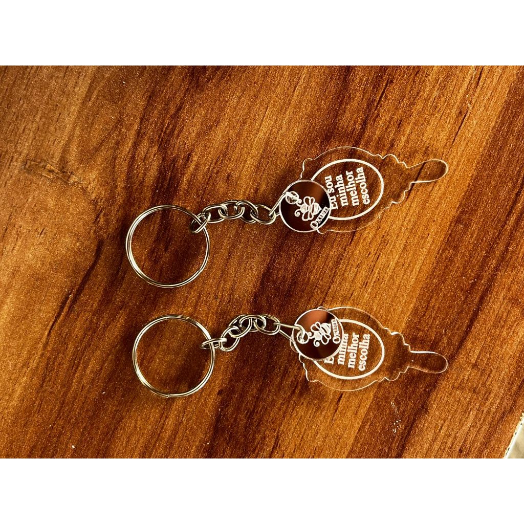 ✨Chaveiro Espelho em Acrílico Cristal Transparente com Tag Redonda Prata ou Dourada, Personalizado✨