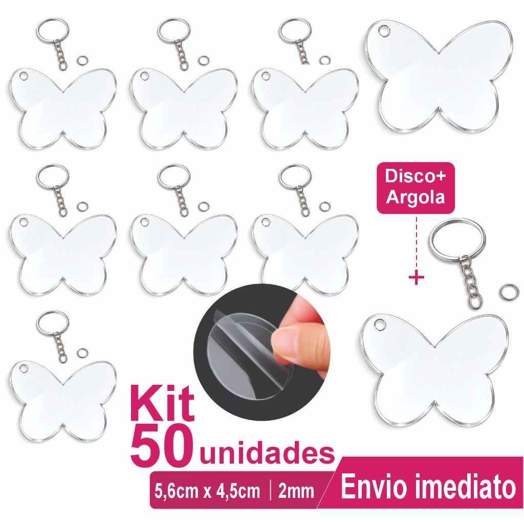 Kit 10/20/30 Discos Acrílico Base Redonda transparente + argolas e modelos para personalizar