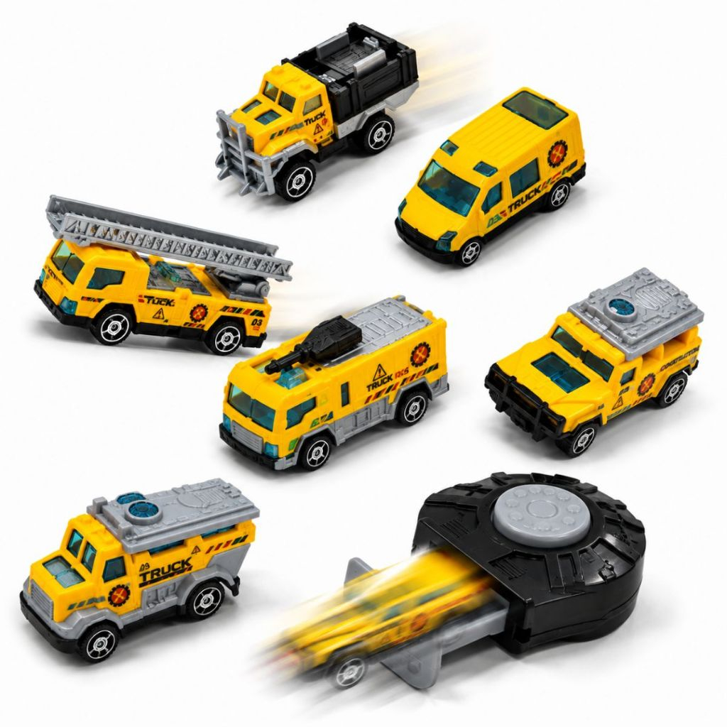 Brinquedo Infantil Kit 6 Mini Carrinhos com Lançador Manual Veículos para Corrida e Aventura