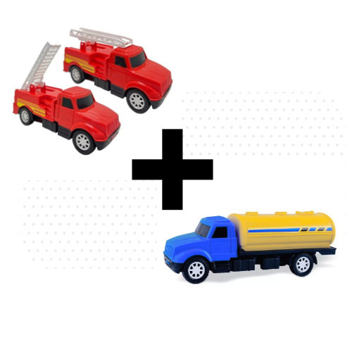 Kit Caminhão Mini Bombeiro + Carreta Mini Colors com Tanque Pipa – Brinquedo Infantil Diverplas de Aventura