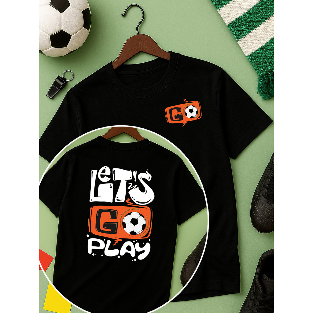 Camiseta Infantil para Crianças 100% Algodão Premiun Estampa de Futebol Lets Go Play