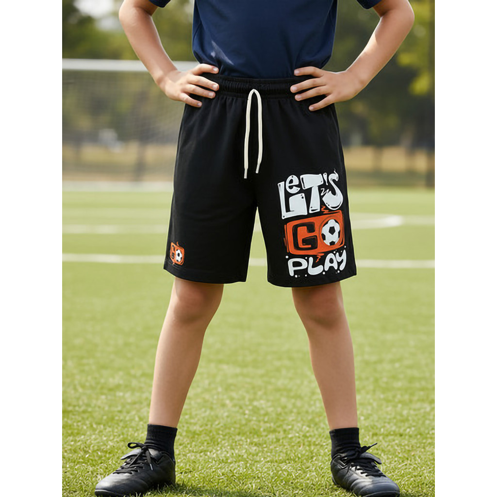 Bermuda Infantil Moletinho Preto | Estampa Futebol | Let’s Go Play
