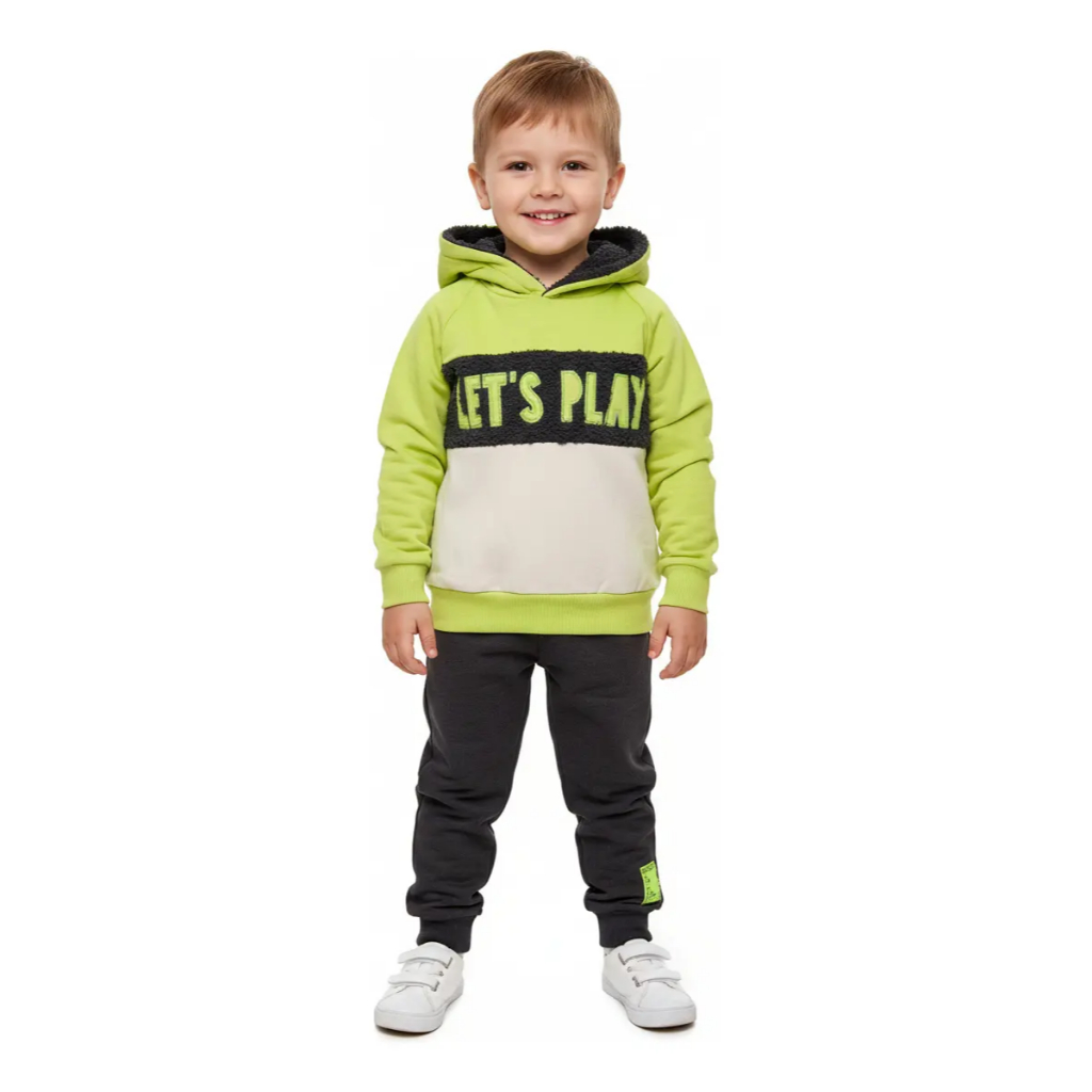 Conjunto Moletom Menino Elian TAM 3: Capuz forrado c/ Teddy - Bordado Let's Play