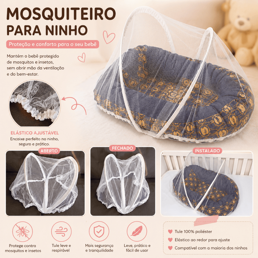 Mosquiteiro para Ninho Redutor de Berço tamanho Universal Segurança do Bebê