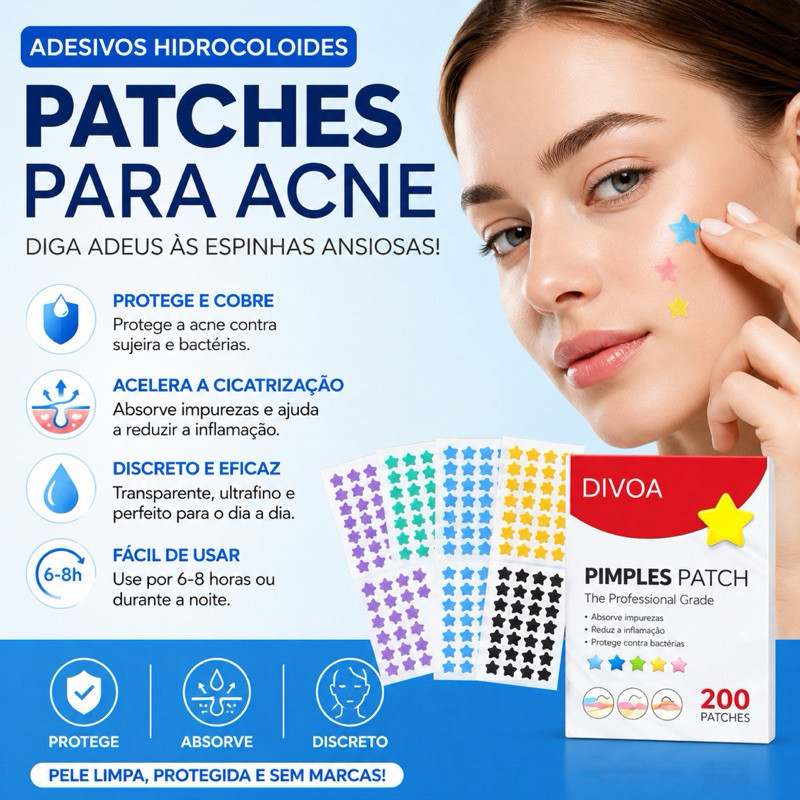40 Adesivos Hidrocoloides para Acne Estrela e Coração Coloridos | Patches Protetores para Espinhas