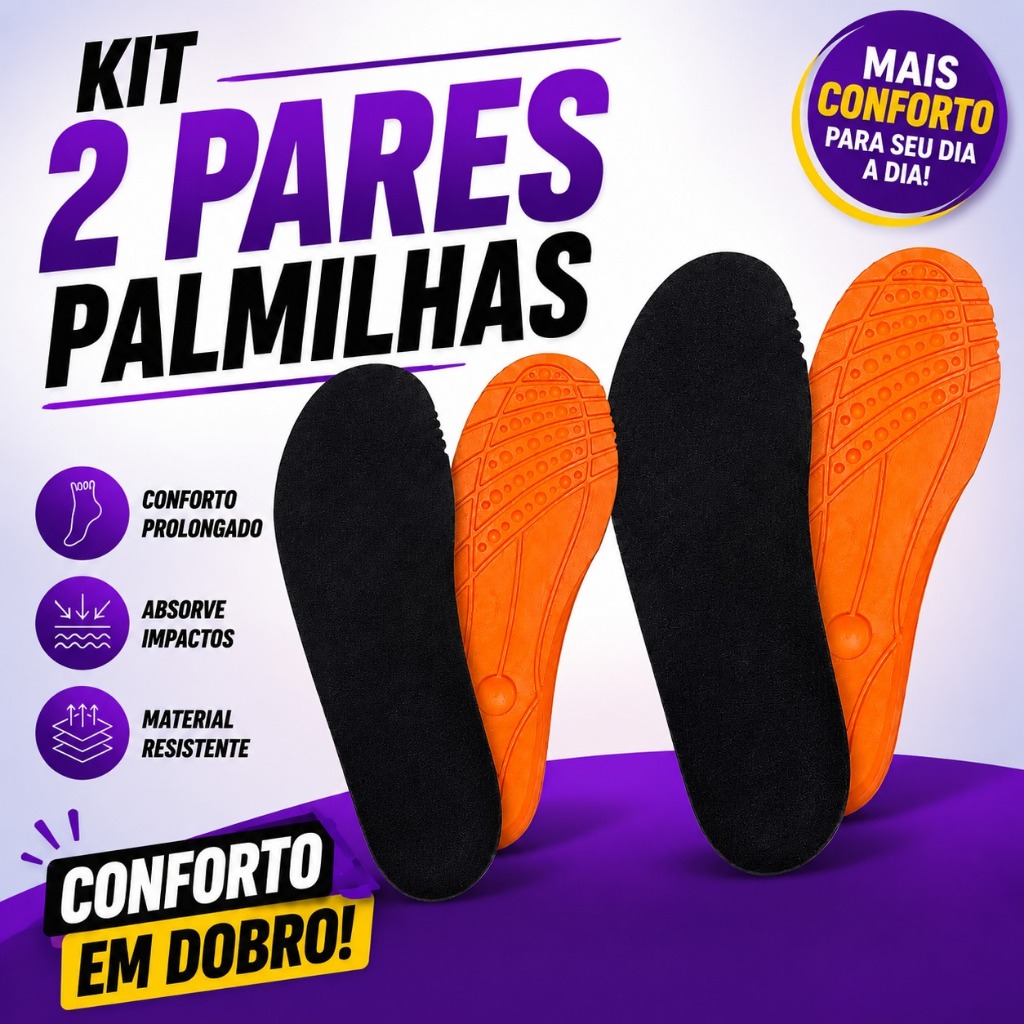 KIT 2 Pares Palmilhas Slim 02 Anatômica Confortável Macia Para Tênis e Sapatos