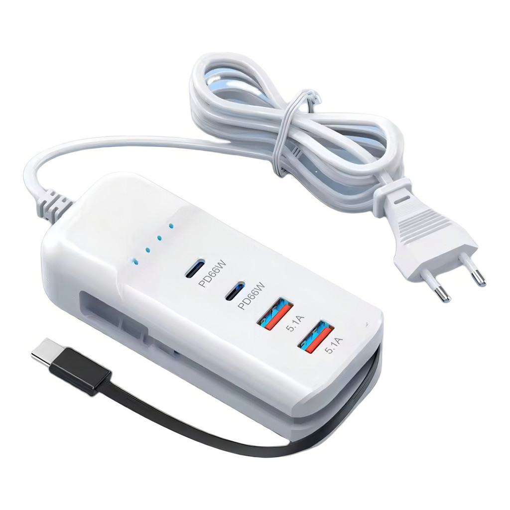 Extensão De Usb + Tipo C -66w Turbo Rápido -power Socket Hub Cor Branco