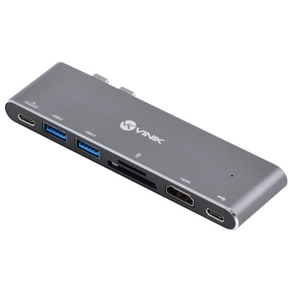 Hub Vinik Usb Tipo-C 7 Em 2 - 2X Usb 3.0 + Leitor Sd + Hdmi + Td bolt 3 + Power 100W