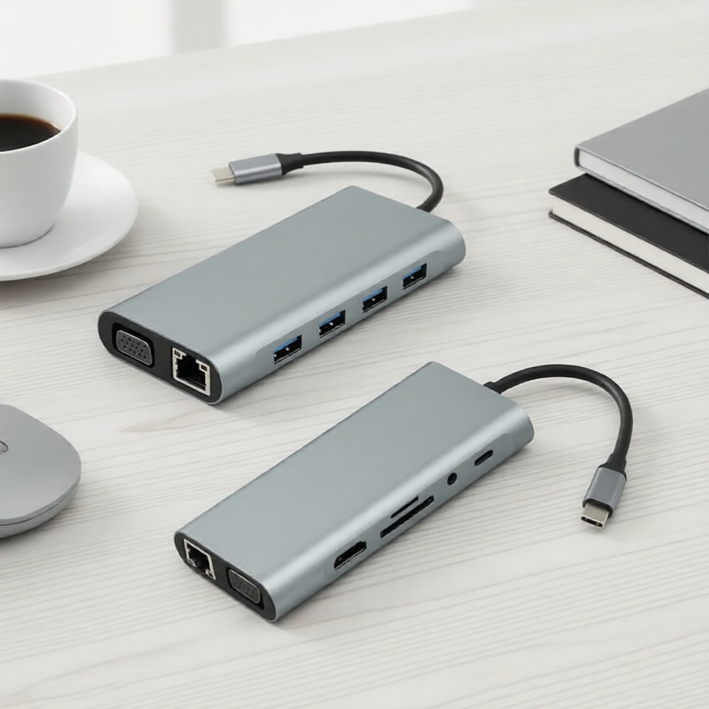 Hub USB-C 11 em 1 para laptops com HDMI 4K/VGA/Power Delivery/RJ45/SD/leitor de cartão TF