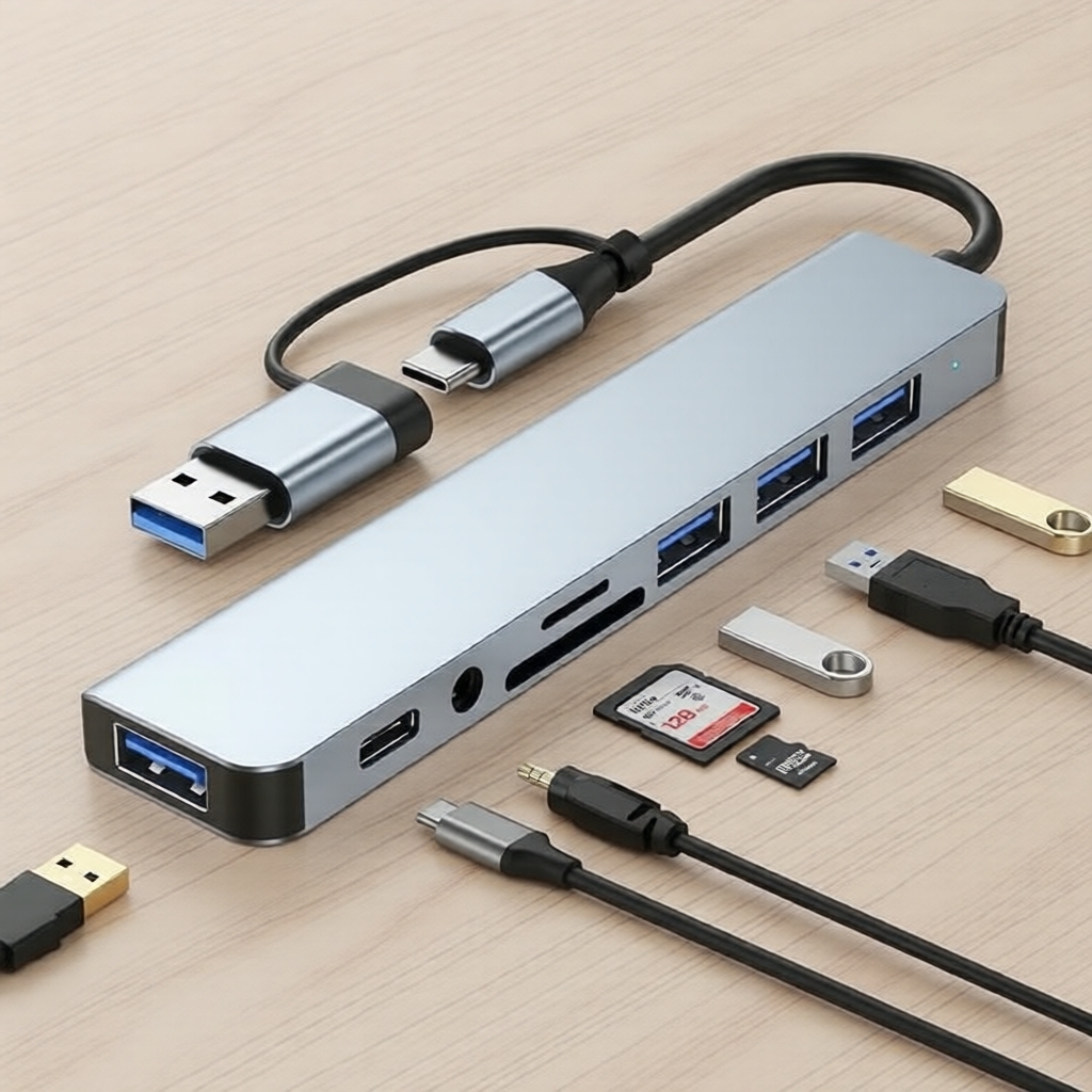 Hub USB 3.0 8 em 1 com leitor de cartões SD/TF, 100W Power Delivery, Estação de acoplamento USB-C