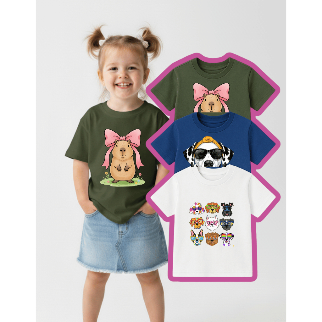 Kit 3 Peças Infantil Menina - Camisetas Estampas Divertidas 100% Algodão | Qualidade e Conforto