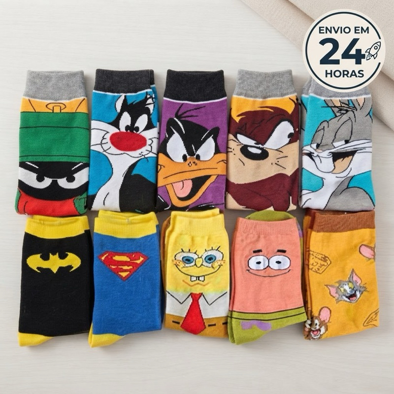 Meia Personagem Divertida 70% Algodão Alta Qualidade Corridas Academia Esporte Perfeita Pro Frio 🥶 🧦
