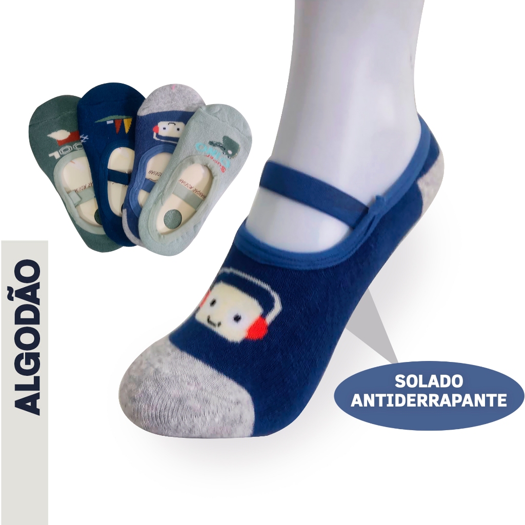 Meia com Antiderrapante Infantil em ALGODÃO Estampada Menino Atoalhada Qualidade Conforto Criança Estampa Divertida