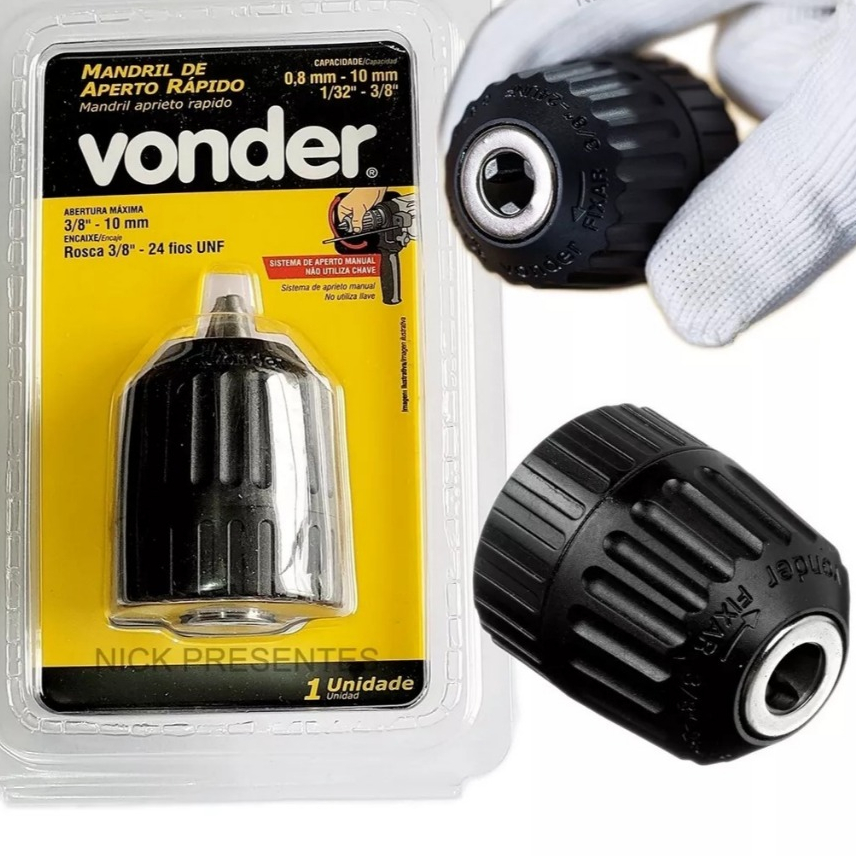 Mandril De Aperto Rápido Vonder 0,8mm - 10mm Rosca 3/8 Poleg