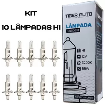 Kit 10 Lâmpadas Halogena H1 55w 12v 3200k Tiger Auto Atacado