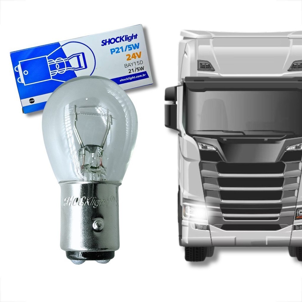 Pacote 100 Lâmpadas Halógenas 24V 21/5W 1034 BAY15D 2 Polos Caminhao Onibus Veiculos Pesados Auto