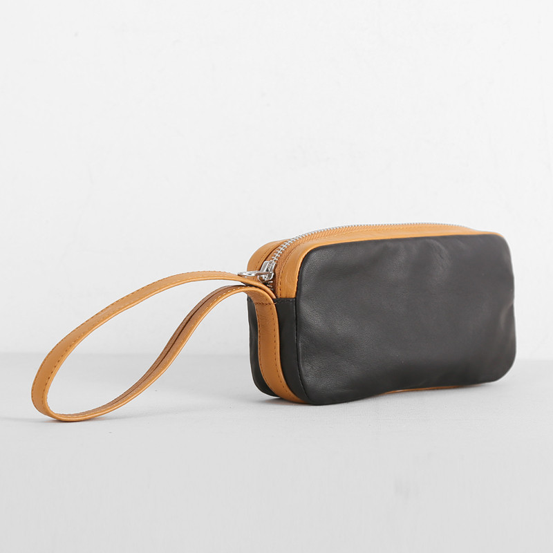 Deep Mountain Jiufen Bolsa de couro genuíno para celular, bolsa de mão para transporte de mão, carteira Horizontal Casua