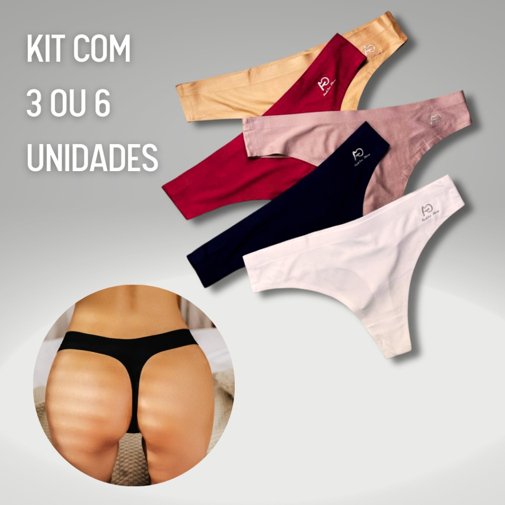 Kit 3/6 Calcinhas Fio Dental Sem Costura Corte a Laser Adulto Confort